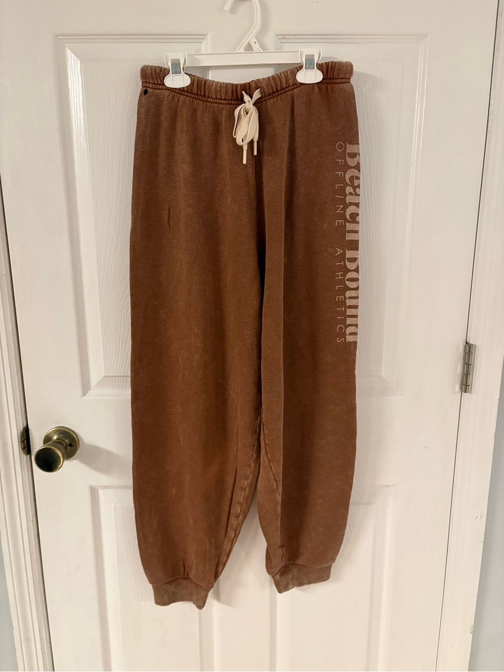 NEW aerie Brown Joggers with Cream Drawstring